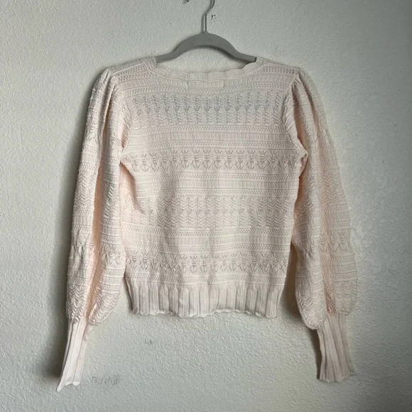 Saltwater luxe cream open knit blouse with a scoop neck and long sleeves - Picture 2 of 4